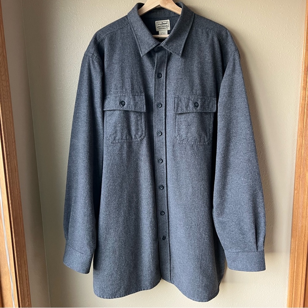 LL Bean Shirt Chamois Flannel Men’s XL Tall Gray Long Sleeve VTG Cotton Button